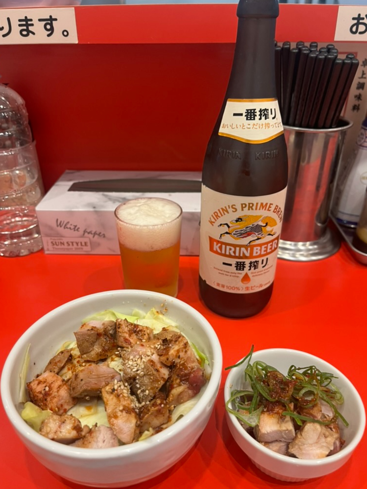 三代目野中家ビールとキャベチャ